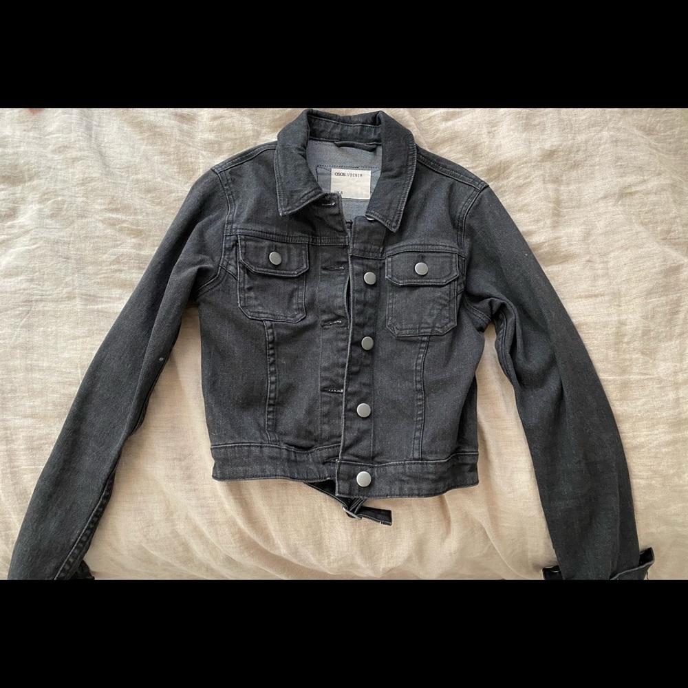 asos black cropped denim jacket - UK 6/US 2